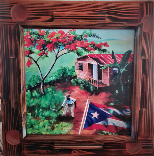 Puerto Rican Custom Domino Table with Flag and Flamboyan